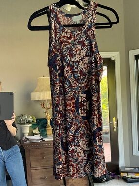 Sleeveless Tie-Dye Print Dress in Navy and Rust Veronica M. S